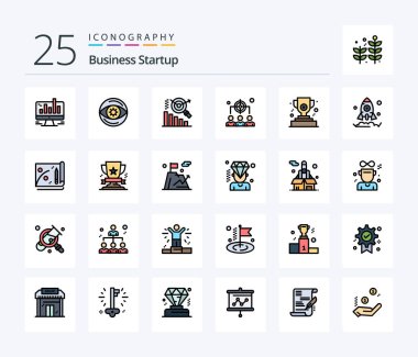 Business Startup 25 Line Filled icon pack including cup. management. vision. leadership. business