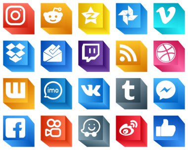 20 3D Icons of Major Social Media Platforms such as imo. dribbble. vimeo. feed and twitch icons. Creative and high-resolution