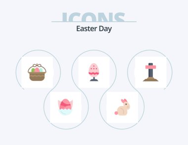 Easter Flat Icon Pack 5 Icon Design. celebration. egg. basket. easter. boiled