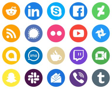 20 Unique White Icons video. yahoo. deviantart. flickr and mesenger Flat Circle Backgrounds