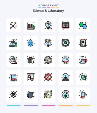 Creative Science 25 Line FIlled icon pack  Such As lab. molecule. model. chemistry. science