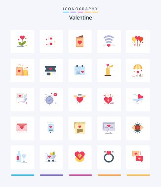 Creative Valentine 25 Flat icon pack  Such As card. day. heart. valentines. waiting