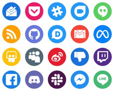 White Flat Circle Icon Set sina. myspace. disqus. slideshare and meta 20 Professional Icons