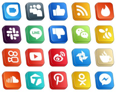 20 Isometric 3D Social Media Icons for Popular Brands such as weibo. youtube. line. kuaishou and messenger icons. Creative and eye-catching