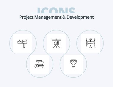 Project Management And Development Line Icon Pack 5 Icon Design. report. financial. research. business. open box
