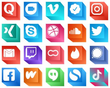 20 Modern 3D Social Media Icons such as tweet. music. sound and dribbble icons. Fully editable and versatile