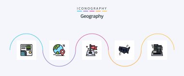 Geo Graphy Line Filled Flat 5 Icon Pack Including united. usa. world. map. location