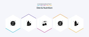 Diet And Nutrition 25 Glyph icon pack including water. fitness health. cherry. diet. healthy