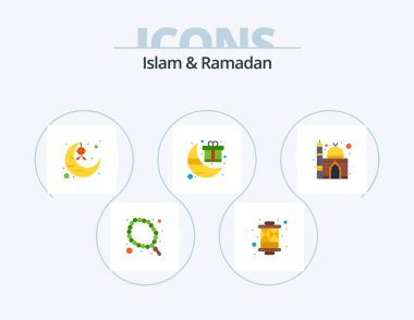 Islam And Ramadan Flat Icon Pack 5 Icon Design. muslim. moon. crescent. gift. ribbon