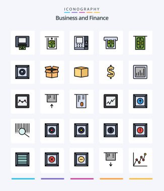 Creative Finance 25 Line FIlled icon pack  Such As money. atm. product. graph. analytics