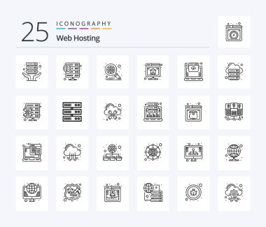 Web Hosting 25 Line icon pack including internet. cloud. database. server. database