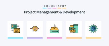 Project Management And Development Line Filled 5 Icon Pack Including inbox. message. workplace. mail. chat. Creative Icons Design