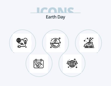 Earth Day Line Icon Pack 5 Icon Design. bulb. earth. therm. green. earth