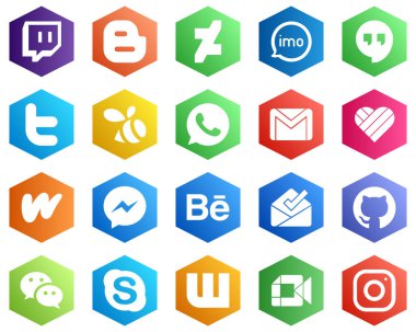 Hexagon Flat Color White Icon Pack such as wattpad. mail. google hangouts. email and whatsapp icons. 25 Unique Icons