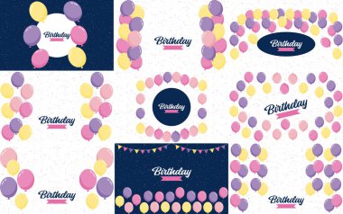 Happy Birthday in a bold. geometric font with a pattern of birthday candles in the background