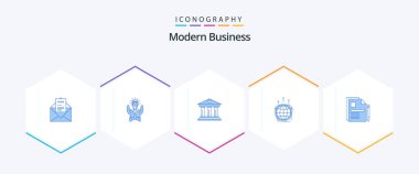 Modern Business 25 Blue icon pack including globe. money. hand. building. business