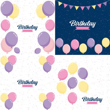 Happy Birthday announcement poster. flyer. and greeting card in a flat style