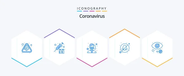 Coronavirus Blue Icon Pack Including Avoid Nose Medicine Breathe Safety — Stok Vektör