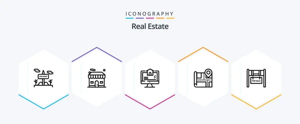 Real Estate Line Icon Pack Including Location Real Home Real — Stok Vektör
