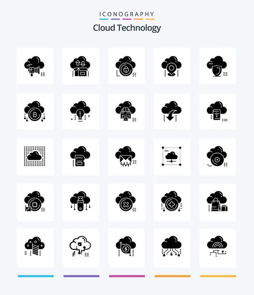Creative Cloud Technology Glyph Solid Black Icon Pack Cloud Location — Stock Vector