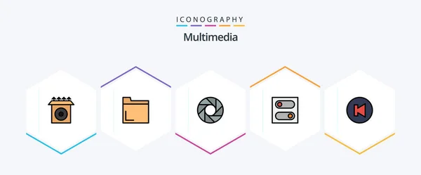 Multimedia Filledline Icon Pack Including Multimedia Previous Arrow — Stockvektor