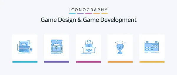 Game Design Game Development Blue Icon Pack Including Win Award — Image vectorielle