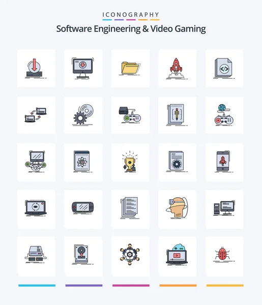 Creative Software Engineering Video Gaming Line Filled Icon Pack File — Vetor de Stock