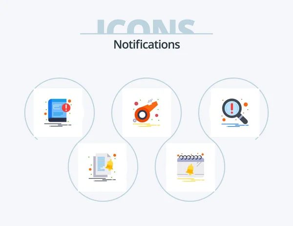 Notifications Flat Icon Pack Icon Design Magnifier Whistle Book Sports — Stok Vektör