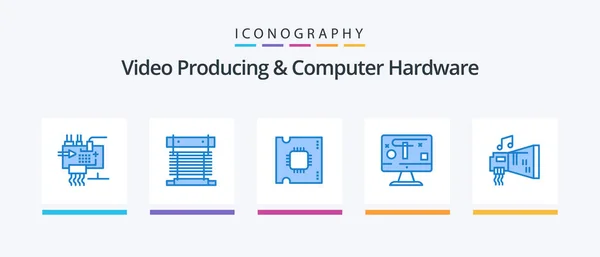 Video Producing Computer Hardware Blue Icon Pack Including Graphics Design — Stockvector