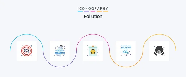 Pollution Flat Icon Pack Including Waste Mask Pollution Gas Pollution — Stockvector