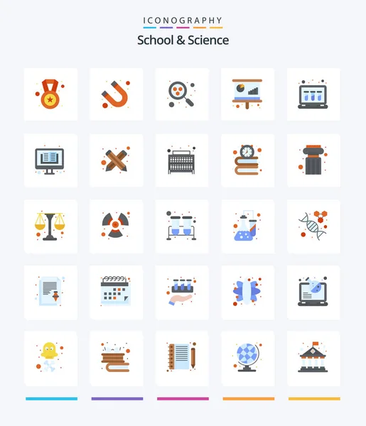 Creative School Science Flat Icon Pack Online Experiment Atom Training — Stockvector