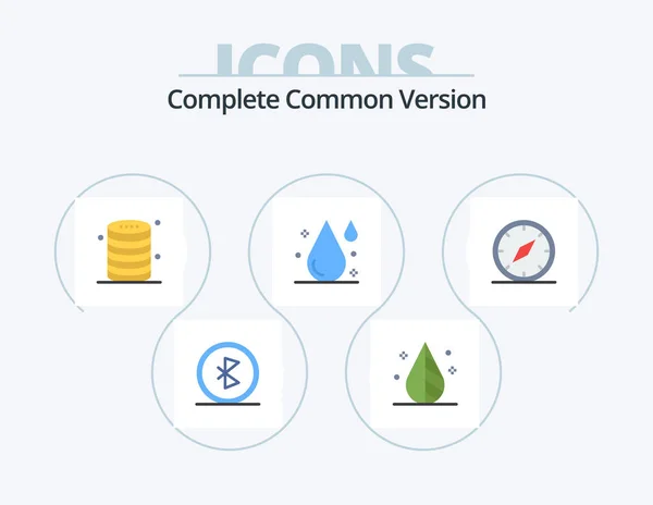 Complete Common Version Flat Icon Pack Icon Design Water Drink — Stock vektor