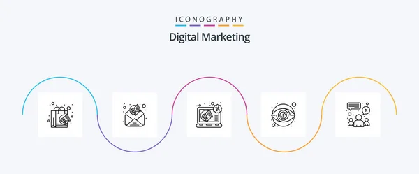 Digital Marketing Line Icon Pack Including Meeting Chat Digital Money — Stok Vektör