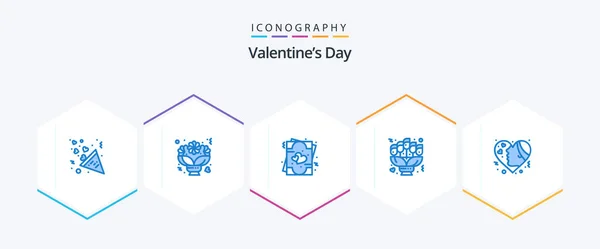 Valentines Day Blue Icon Pack Including Date Love Roses Flowers — Stock Vector