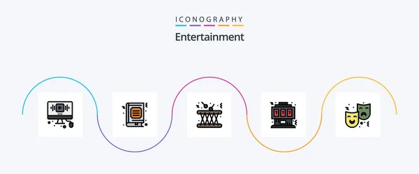 Entertainment Line Filled Flat Icon Pack Including Controller Game Favorite — Stockvektor