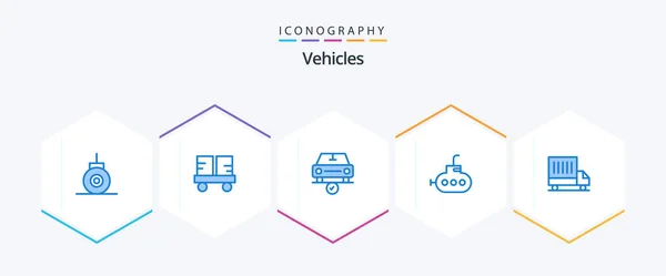 Vehicles Blue Icon Pack Including Van Delivery Car Submarine — 图库矢量图片