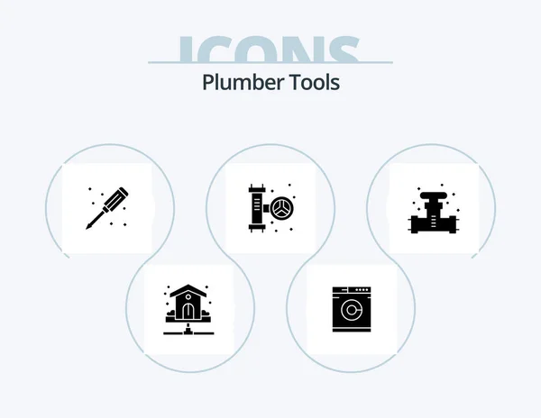 Plumber Glyph Icon Pack Icon Design Plumber System Mechanical Plumbing — Stockvector