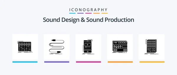 Sound Design Sound Production Glyph Icon Pack Including Module Audio — стоковый вектор