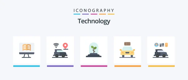 Technology Flat Icon Pack Including Man Car Leaf Power Electric — Vettoriale Stock