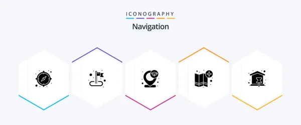 Navigation Glyph Icon Pack Including Map Pin Home School Point — Stok Vektör
