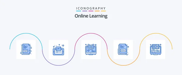 Online Learning Blue Icon Pack Including Online Educate Tutorials Book — Stock vektor