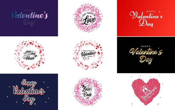Happy Valentine Day Hand Lettering Calligraphy Text Heart Isolated White — Vettoriale Stock