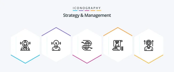 Strategy Management Line Icon Pack Including User Time Communication Fort — Stockvector