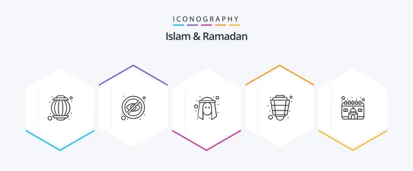 Islam Ramadan Line Icon Pack Including Islam Light Muslim Ramadan — Stockvektor