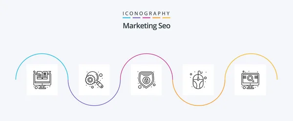 Marketing Seo Line Icon Pack Including Screen Optimization Protection Engine — Stock vektor