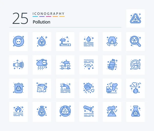 Pollution Blue Color Icon Pack Including Mask Waste Gas Pollution — Stok Vektör
