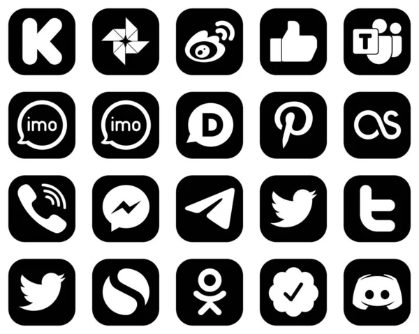 High Definition White Social Media Icons Black Background Lastfm Disqus — Stock Vector
