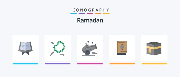 Ramadan Flat Icon Pack Including Mecca Holy Islam Hajj Quran — Stock Vector