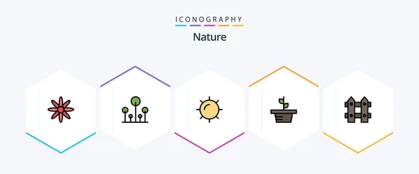 Nature Filledline Icon Pack Including Nature Garden Sun Flower Nature — Vector de stock
