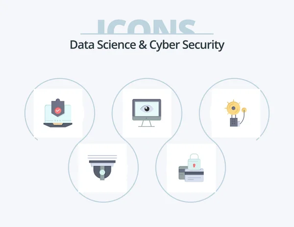 Data Science Cyber Security Flat Icon Pack Icon Design Monitor — Wektor stockowy